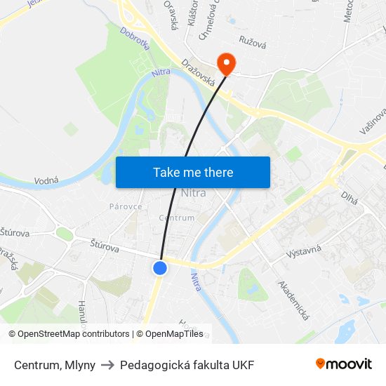 Centrum, Mlyny to Pedagogická fakulta UKF map