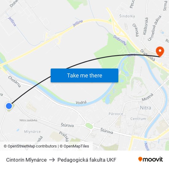 Cintorín Mlynárce to Pedagogická fakulta UKF map