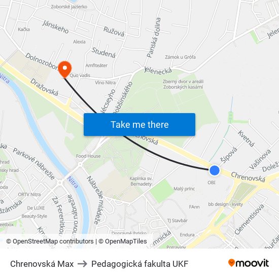 Chrenovská Max to Pedagogická fakulta UKF map