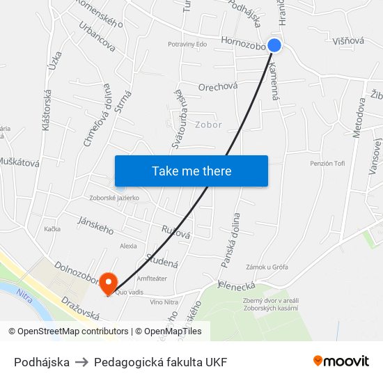 Podhájska to Pedagogická fakulta UKF map