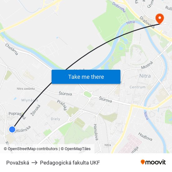 Považská to Pedagogická fakulta UKF map