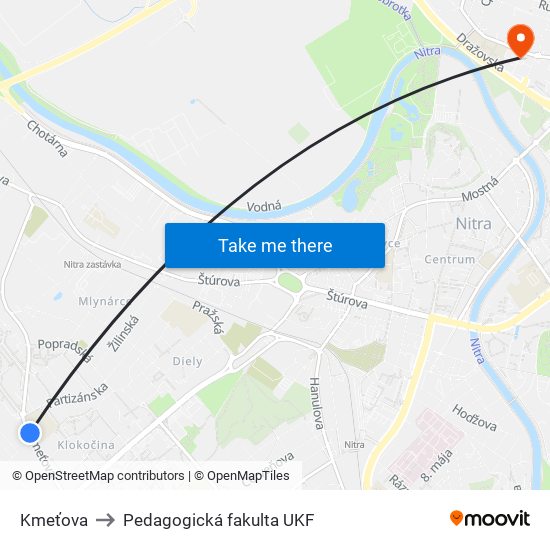 Kmeťova to Pedagogická fakulta UKF map