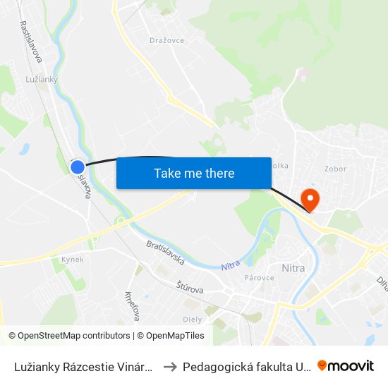 Lužianky Rázcestie Vinárska to Pedagogická fakulta UKF map