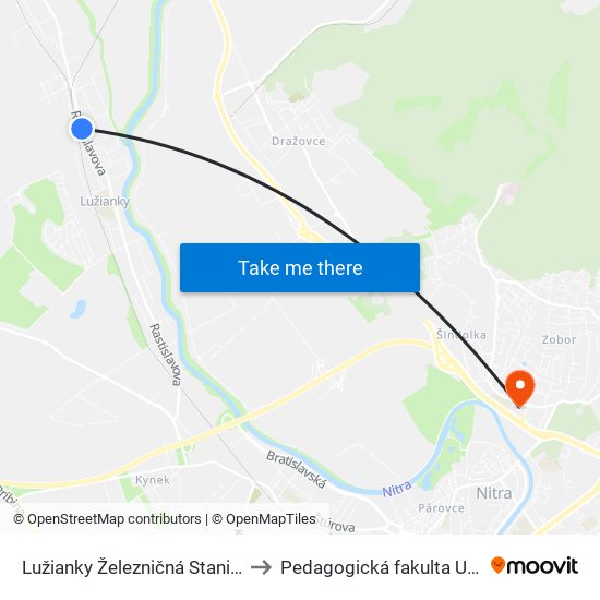 Lužianky Železničná Stanica to Pedagogická fakulta UKF map