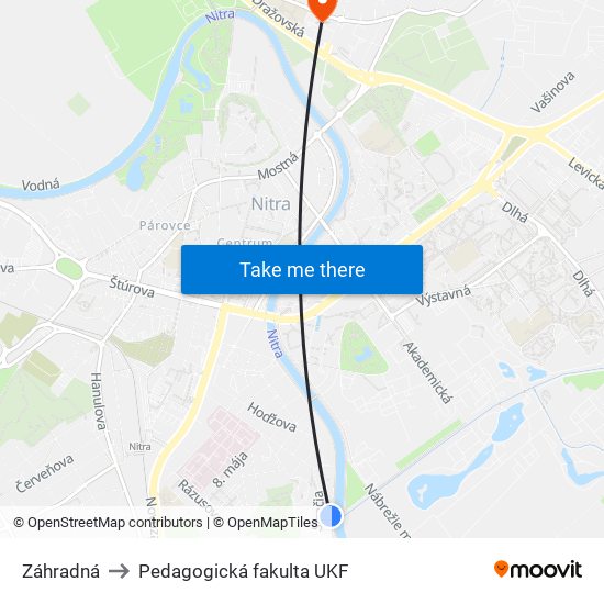 Záhradná to Pedagogická fakulta UKF map