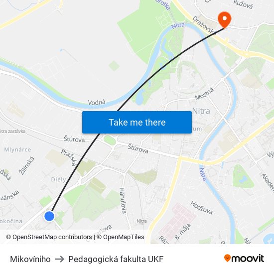 Mikovíniho to Pedagogická fakulta UKF map