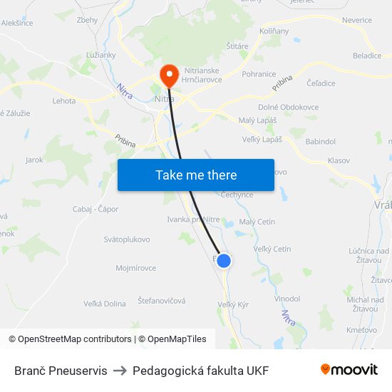 Branč Pneuservis to Pedagogická fakulta UKF map