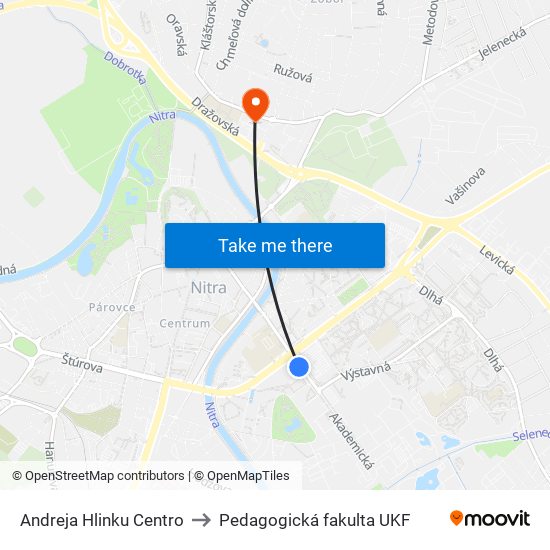 Andreja Hlinku Centro to Pedagogická fakulta UKF map