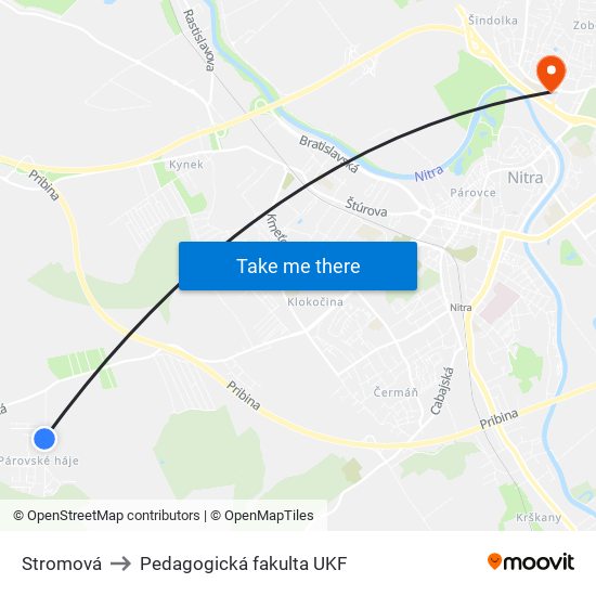 Stromová to Pedagogická fakulta UKF map