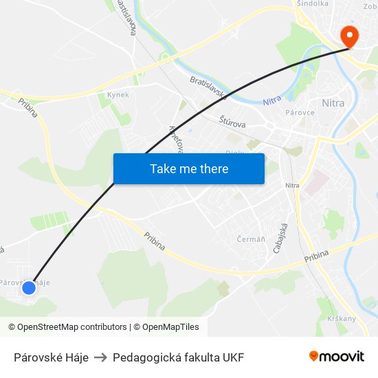 Párovské Háje to Pedagogická fakulta UKF map