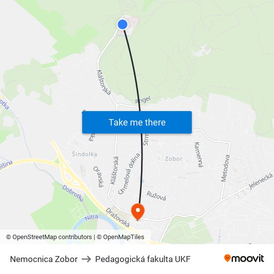 Nemocnica Zobor to Pedagogická fakulta UKF map