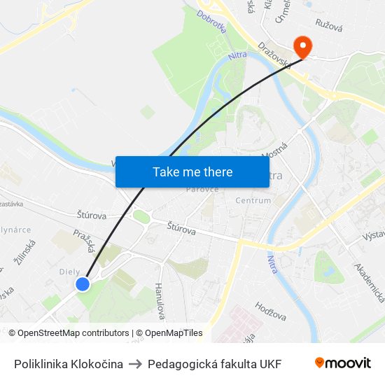 Poliklinika Klokočina to Pedagogická fakulta UKF map