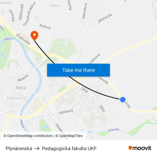 Plynárenská to Pedagogická fakulta UKF map