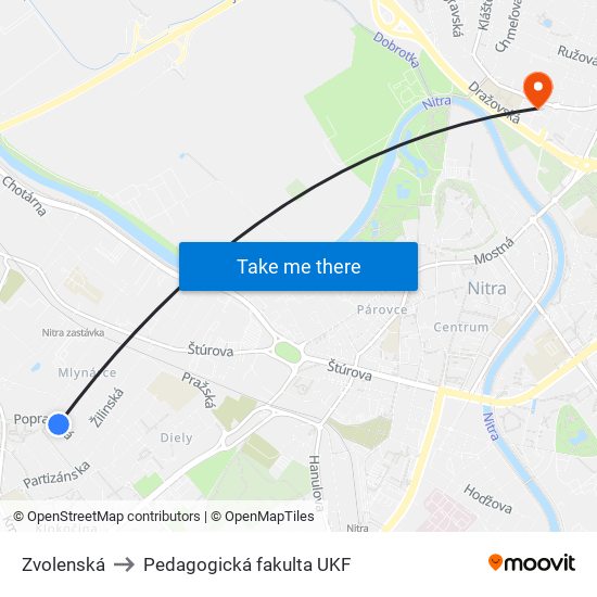 Zvolenská to Pedagogická fakulta UKF map