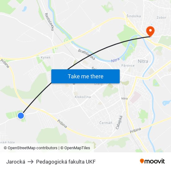 Jarocká to Pedagogická fakulta UKF map