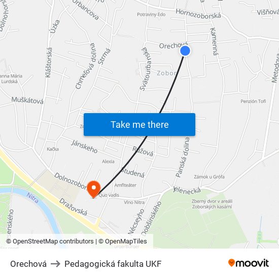 Orechová to Pedagogická fakulta UKF map