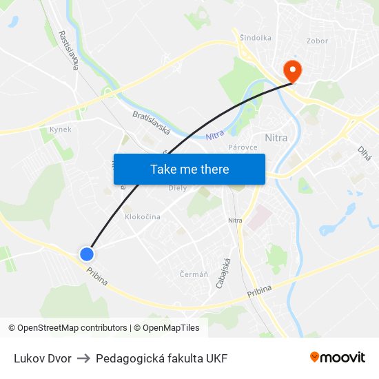 Lukov Dvor to Pedagogická fakulta UKF map