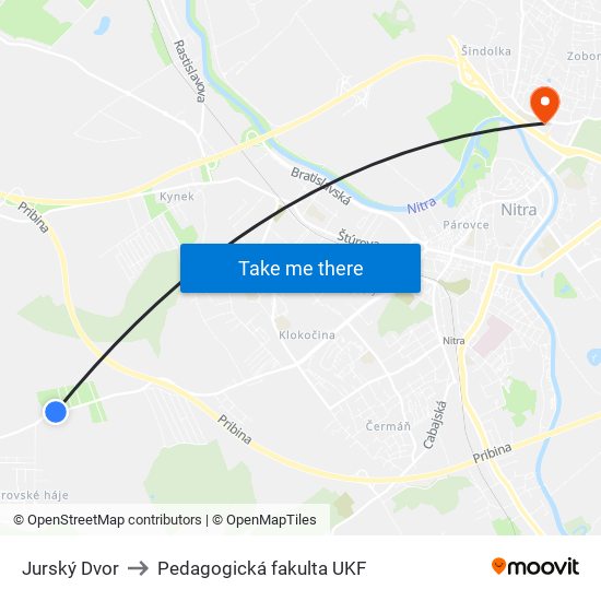 Jurský Dvor to Pedagogická fakulta UKF map