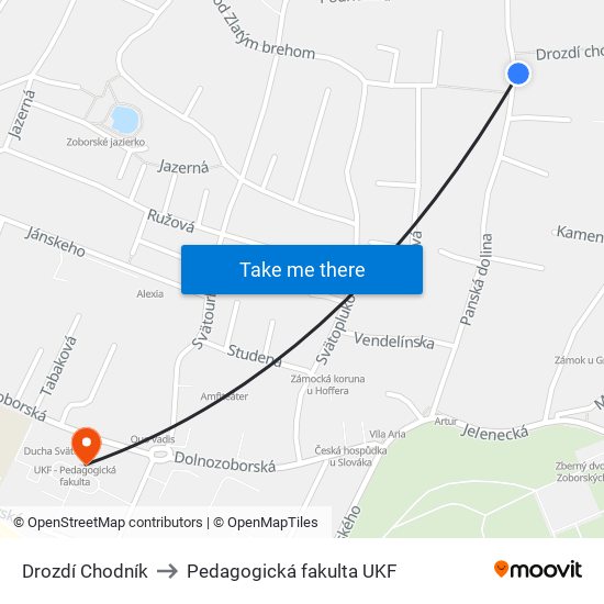 Drozdí Chodník to Pedagogická fakulta UKF map