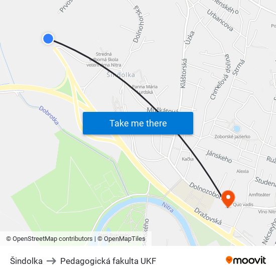 Šindolka to Pedagogická fakulta UKF map