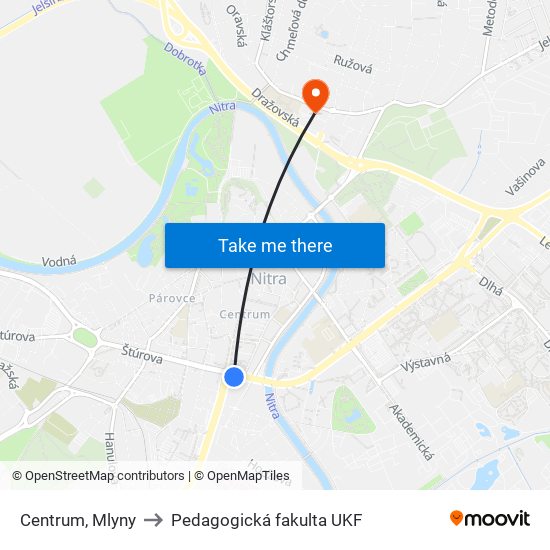 Centrum, Mlyny to Pedagogická fakulta UKF map