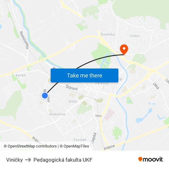 Viničky to Pedagogická fakulta UKF map