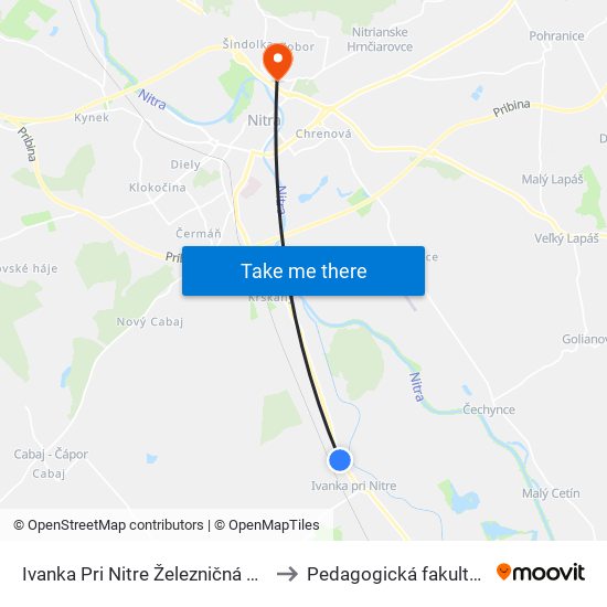 Ivanka Pri Nitre Železničná Stanica to Pedagogická fakulta UKF map