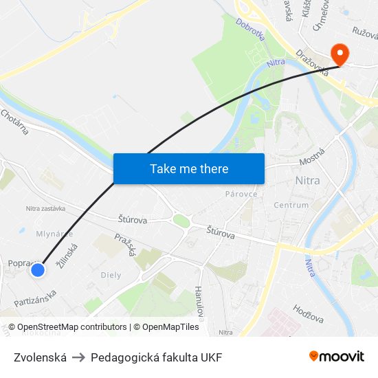 Zvolenská to Pedagogická fakulta UKF map