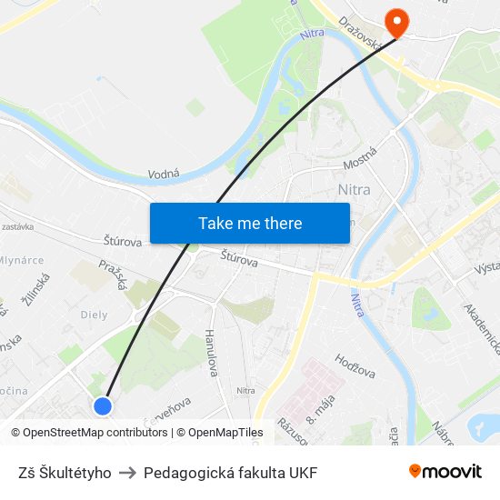 Zš Škultétyho to Pedagogická fakulta UKF map