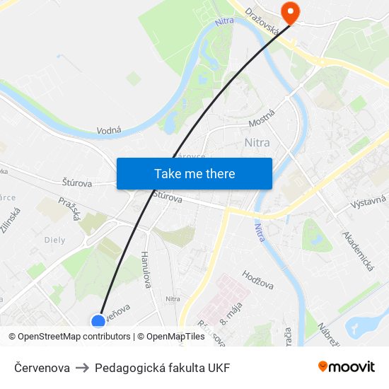 Červenova to Pedagogická fakulta UKF map