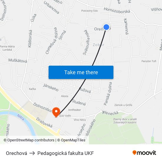 Orechová to Pedagogická fakulta UKF map