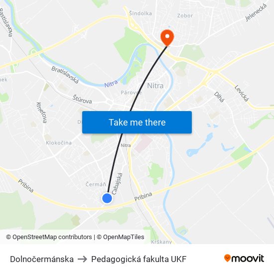 Dolnočermánska to Pedagogická fakulta UKF map