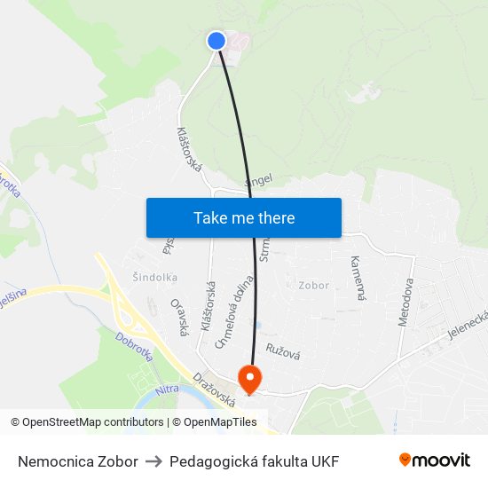 Nemocnica Zobor to Pedagogická fakulta UKF map