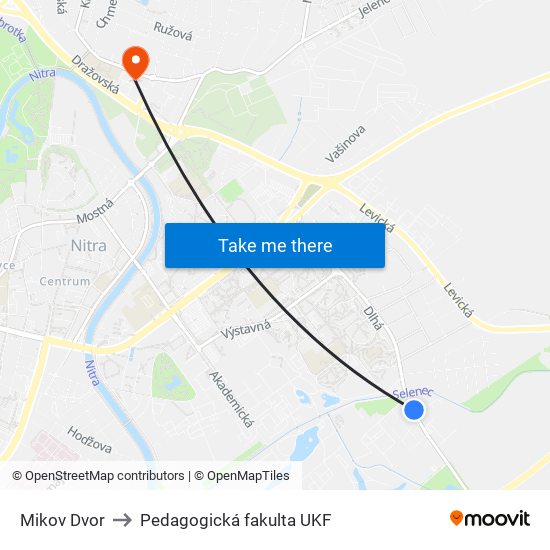 Mikov Dvor to Pedagogická fakulta UKF map