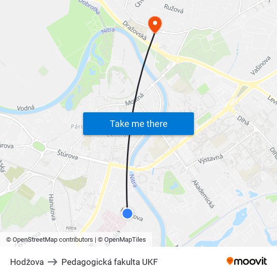 Hodžova to Pedagogická fakulta UKF map