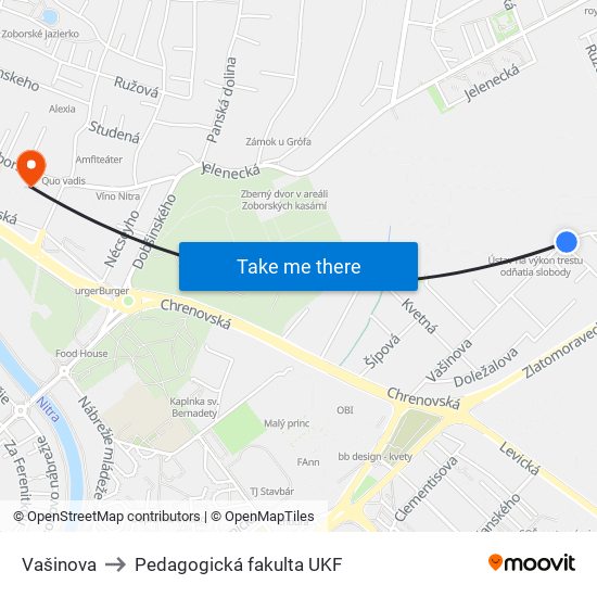 Vašinova to Pedagogická fakulta UKF map