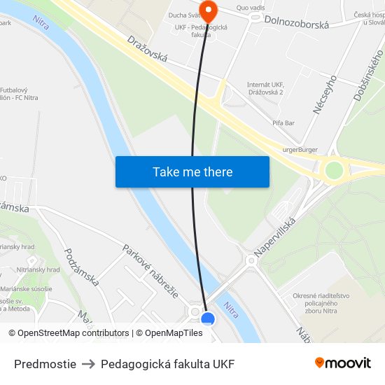 Predmostie to Pedagogická fakulta UKF map