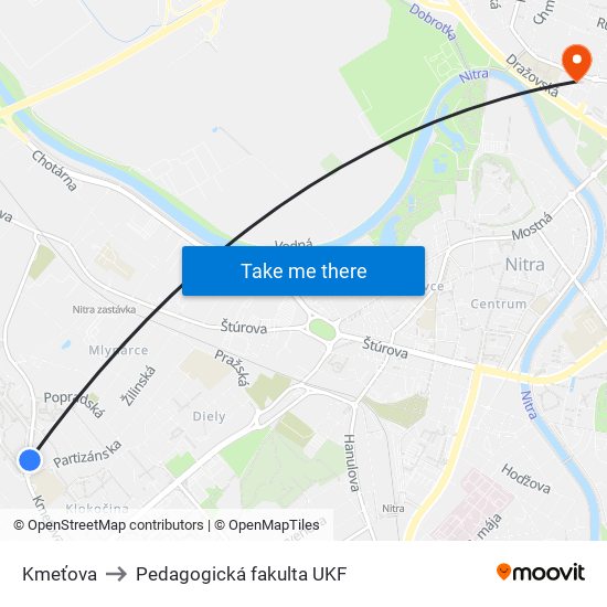 Kmeťova to Pedagogická fakulta UKF map