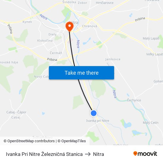 Ivanka Pri Nitre Železničná Stanica to Nitra map