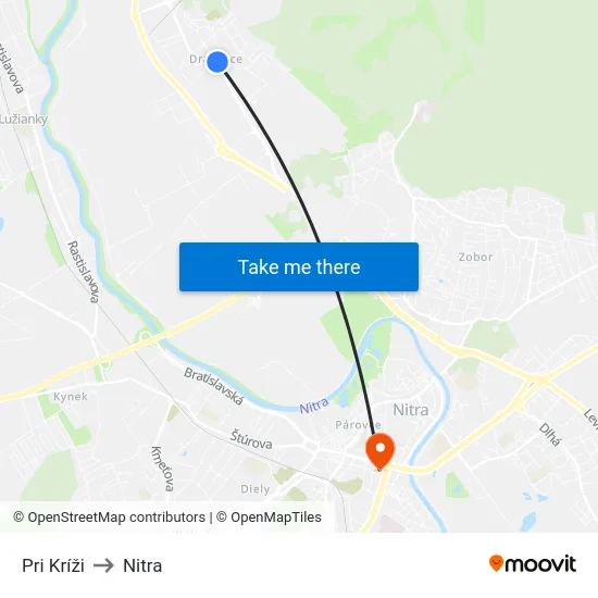 Pri Kríži to Nitra map