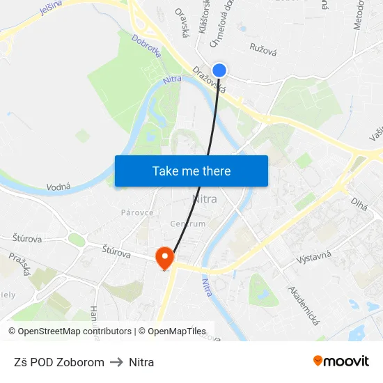 Zš POD Zoborom to Nitra map