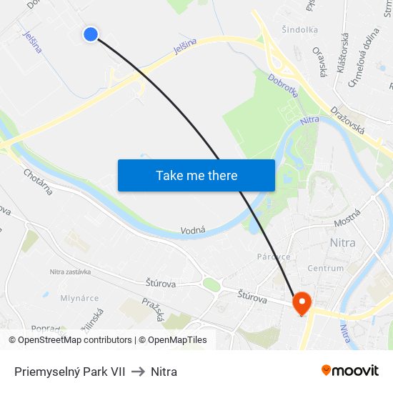 Priemyselný Park VII to Nitra map