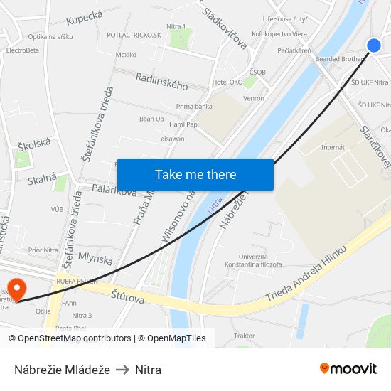 Nábrežie Mládeže to Nitra map