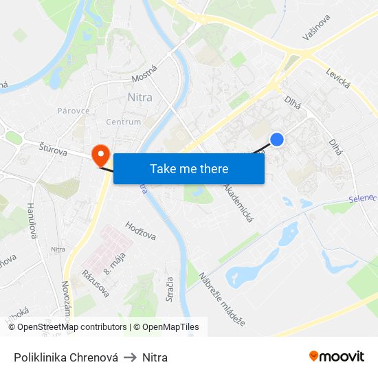 Poliklinika Chrenová to Nitra map