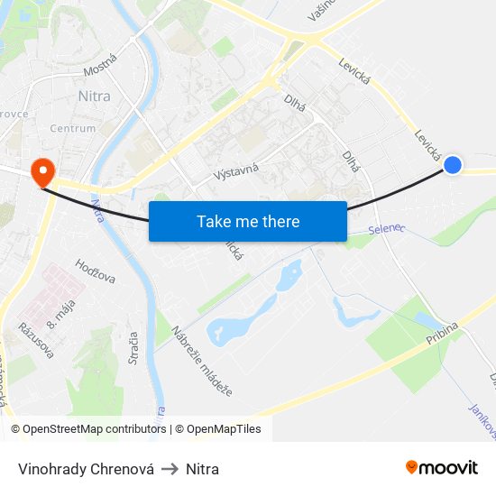 Vinohrady Chrenová to Nitra map