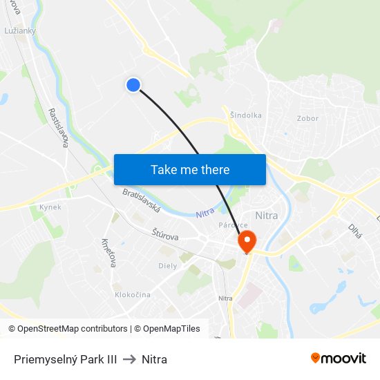 Priemyselný Park III to Nitra map