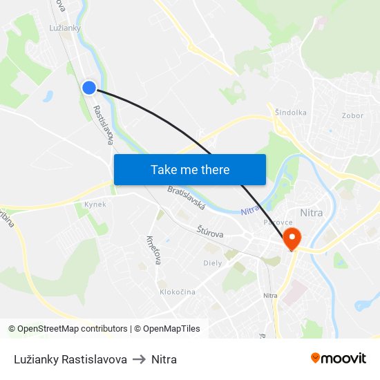 Lužianky Rastislavova to Nitra map