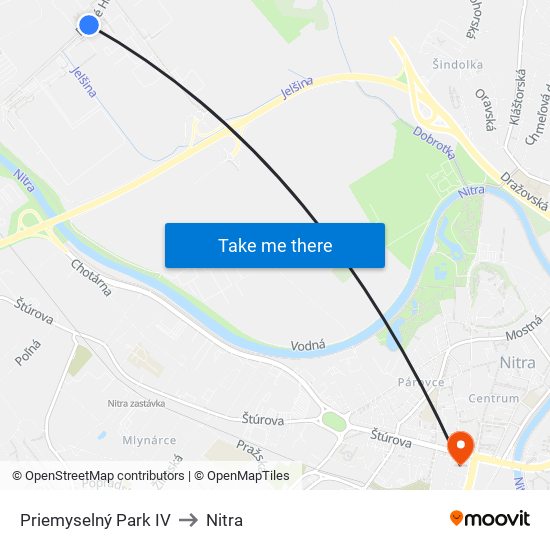 Priemyselný Park IV to Nitra map