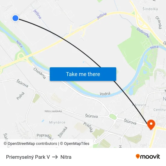 Priemyselný Park V to Nitra map