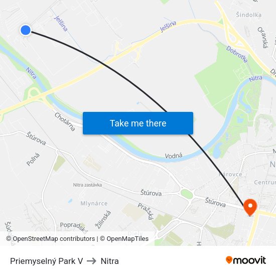 Priemyselný Park V to Nitra map